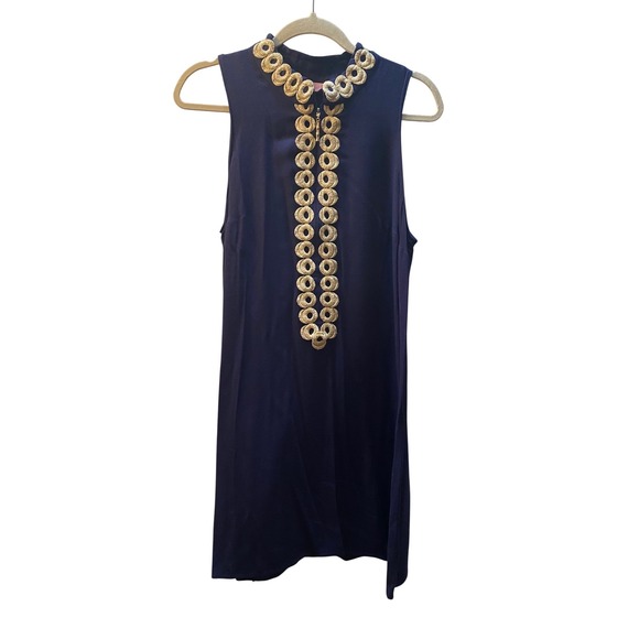 Lilly Pulitzer Dresses & Skirts - Lilly Pulitzer Navy Blue Gold Soutache Zip Front Shift Dress Womens 10